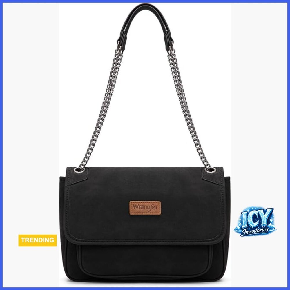 Faux Suede Shoulder Bag with Chain Strap Convertible Crossbody